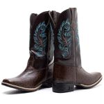 Bota Texana Feminina Couro Avestruz Imit Cafe e Ecologico Cafe 