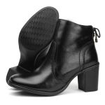 Bota Couro Feminina Amarração Calcanhar preta 