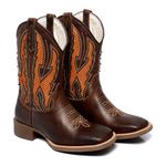 BOTA TEXANA FRANCA BOOTS MASCULINA COM RECORTES A LASER LARANJA FB2228 