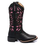 BOTA TEXANA FRANCA BOOTS HOOPER FEMININA COM RECORTES A LASER PRETA/ ROSA FB2027