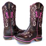 BOTA TEXANA HOOPER FEMININA COM RECORTES A LASER E SOLA JUMP PINK FB134