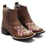 BOTINA FEMININA EM COURO LEGITIMO- BORDADA CAVEIRA FRANCA BOOTS 