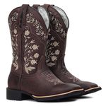 BOTA TEXANA FRANCA BOOTS BORDADA FLORAL AREIA CANO MÉDIO 