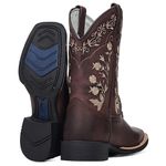 BOTA TEXANA FRANCA BOOTS BORDADA FLORAL AREIA CANO MÉDIO 