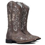BOTA TEXANA COM RECORTES A LASER FRANCA BOOTS BORDADA HOPPER
