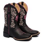 BOTA TEXANA FRANCA BOOTS FEMININA BICO QUADRADO - FLORAL PRETA FB2268