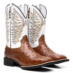 BOTA TEXANA BICO QUADRADO REPLICA AVESTRUZ BORDADA FRANCA BOOTS