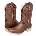 BOTA TEXANA BICO QUADRADO BORDADA SOLA MARFIM FRANCA BOOTS