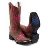 BOTA TEXANA HOPPER FEMININA BICO QUADRADO BORDADA PINK - FRANCA BOOTS