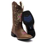 BOTA TEXANA HOPPER FEMININA FRANCA BOOTS BICO QUADRADO CRUZ ROSA