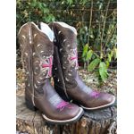 BOTA TEXANA HOPPER FEMININA FRANCA BOOTS BICO QUADRADO CRUZ ROSA