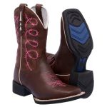 BOTA TEXANA BICO QUADRADO ARAME-ROSA FRANCA BOOTS 