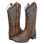 BOTA TEXANA HOPPER FEMININA BORDADA AZUL EM COURO LEGITIMO -- FRANCA BOOTS 
