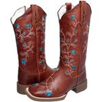 BOTA TEXANA HOPPER FEMININA BORDADA FLORES HAVANA AZUL