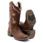 BOTA TEXANA HOPPER FEMININA BICO QUADRADO COURO LEGITIMO BORDADA- FRANCA BOOTS