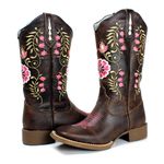 BOTA TEXANA HOPPER FEMININA BORDADA FLORES PINK FB42 - FRANCA BOOTS