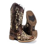 BOTA TEXANA FEMININA BORDADA CAVEIRA MEXICANA FB44 FRANCA BOOTS 