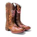 BOTA TEXANA HOPPER FEMININA BORDADA FERRADURA PINK FB45- FRANCA BOOTS 