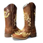 BOTA TEXANA HOPPER FEMININA BORDADA FERRADURA FB 46 SOLA CAFE - FRANCA BOOTS 