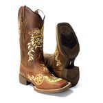 BOTA TEXANA HOPPER FEMININA BORDADA FERRADURA FB 46 SOLA CAFE - FRANCA BOOTS 