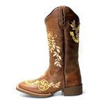 BOTA TEXANA HOPPER FEMININA BORDADA FERRADURA FB 46 SOLA CAFE - FRANCA BOOTS 