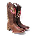 BOTA TEXANA HOPPER FEMININA BORDADA FERRADURA FB48 SOLA CAFE FRANCA BOOTS