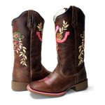 BOTA TEXANA HOPPER FEMININA BORDADA FERRADURA FB48 SOLA CAFE FRANCA BOOTS