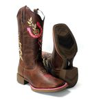 BOTA TEXANA HOPPER FEMININA BORDADA FERRADURA FB48 SOLA CAFE FRANCA BOOTS