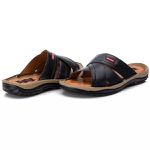 Chinelo Comfort Masculino em Couro preto 