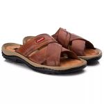 Chinelo Comfort Masculino em Couro caramelo 