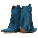 Bota Texana Feminina Couro Nobuck Azul Turquesa Com Franjas 35 - Silverado Botas
