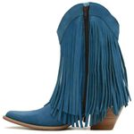 Bota Texana Feminina Couro Nobuck Azul Turquesa Com Franjas 35 - Silverado Botas