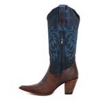 BOTA TEXANA FEMININA COURO FÓSSIL CAFÉ E FÓSSIL AZUL - SILVERADO BOTAS