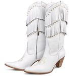 BOTA TEXANA FEMININA COURO FLOATER BRANCO FRANJAS E STRASS- SILVERADO BOTAS