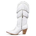 BOTA TEXANA FEMININA COURO FLOATER BRANCO FRANJAS E STRASS- SILVERADO BOTAS