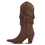 BOTA TEXANA FEMININA COURO CRAZY HORSE HAVANA FRANJAS E STRASS - SILVERADO BOTAS