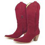 BOTA TEXANA FEMININA COURO NOBUCK VERMELHA LISA - SILVERADO BOTAS