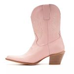 BOTA TEXANA FEMININA BICO FINO COURO PLUME ROSA BORDADA