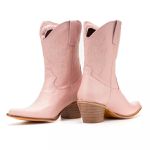 BOTA TEXANA FEMININA BICO FINO COURO PLUME ROSA BORDADA