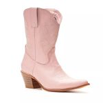 BOTA TEXANA FEMININA BICO FINO COURO PLUME ROSA BORDADA