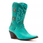 Bota Texana Feminina Couro Fossil Azul Turquesa Com Tachinhas e Puxador Diferenciado