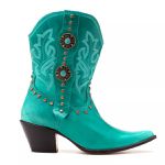 Bota Texana Feminina Couro Fossil Azul Turquesa Com Tachinhas e Puxador Diferenciado