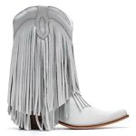 BOTA TEXANA FEMININA COURO NOBUCK BRANCA COM FRANJAS