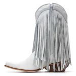 BOTA TEXANA FEMININA COURO NOBUCK BRANCA COM FRANJAS