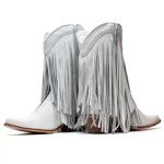 BOTA TEXANA FEMININA COURO NOBUCK BRANCA COM FRANJAS