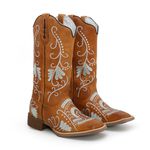 BOTA TEXANA FEMININA BORDADA COURO CARAMELO FB119