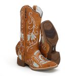 BOTA TEXANA FEMININA BORDADA COURO CARAMELO FB119