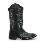 BOTA TEXANA FEMININA BORDADA COURO PRETO FB118