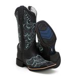 BOTA TEXANA FEMININA BORDADA COURO PRETO FB118