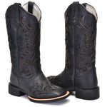 BOTA TEXANA FEMININA BORDADA A LASER FB88 COURO PRETO 